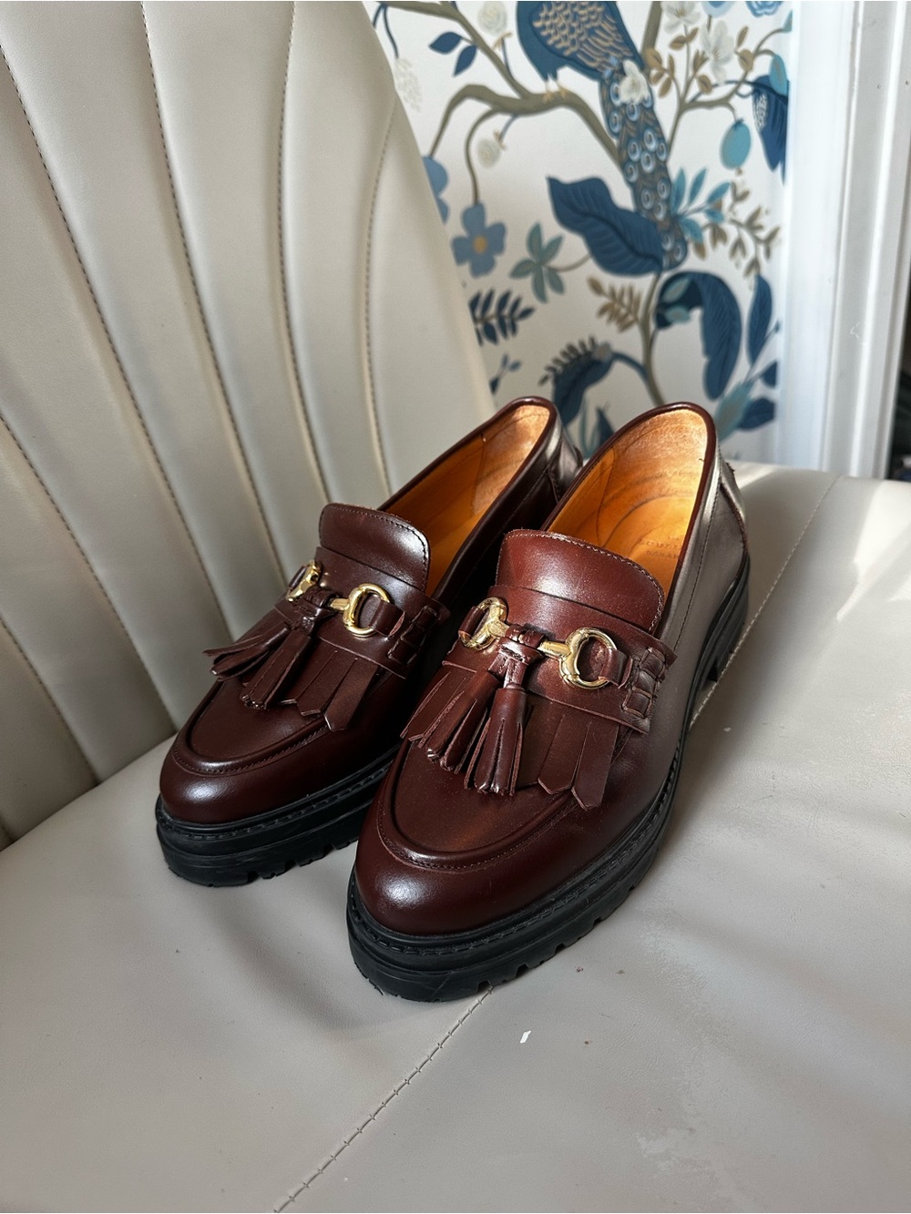Sezane Amy Tassel Loafers in Brown with Gold Hardware